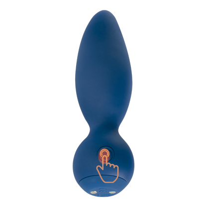Plug anal vibrant Little Rocket II Adrien Lastic bleu en silicone doux, bouton de commande sur la base spherique - Oh My God'Z