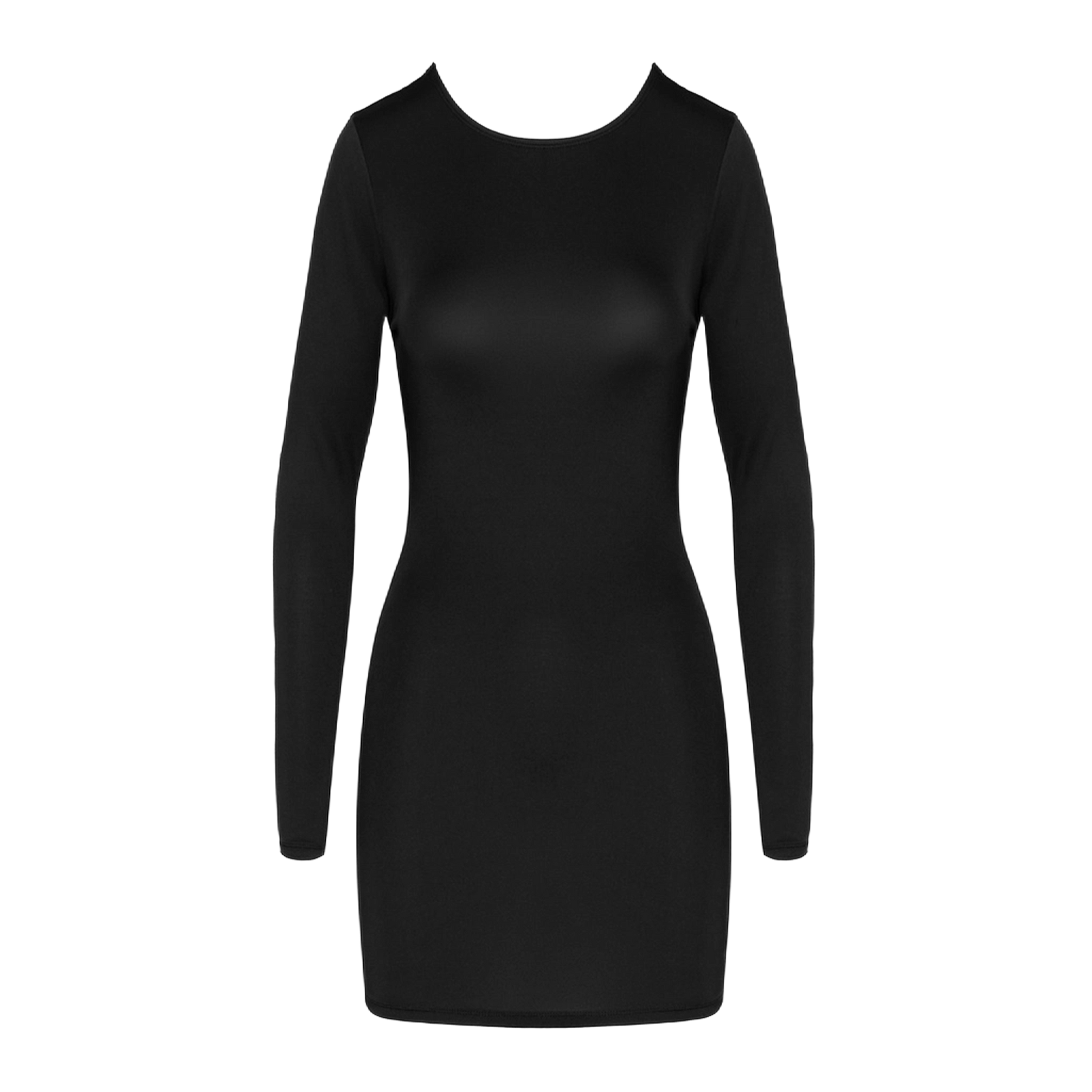 Mini robe noire Cottelli Party vue de face, présentant les manches longues et l'encolure classique sobre