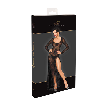 Emballage Noir Handmade de la robe longue en dentelle noire transparente a fente haute - Oh My God'Z