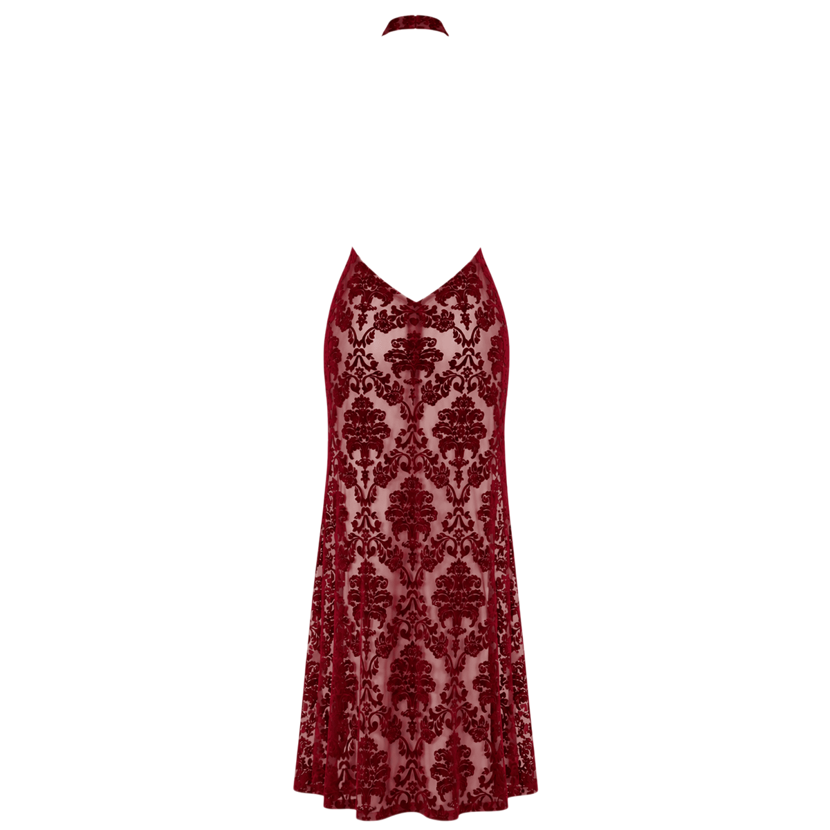 Dos de la robe longue bordeaux a plat, tulle floque transparent et large ouverture dos nu - Oh My God'Z