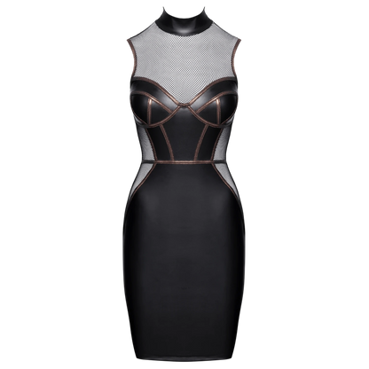 Robe ajustée noire et résille col montant avec détails corsage et passepoils cuivrés - Oh My God'Z