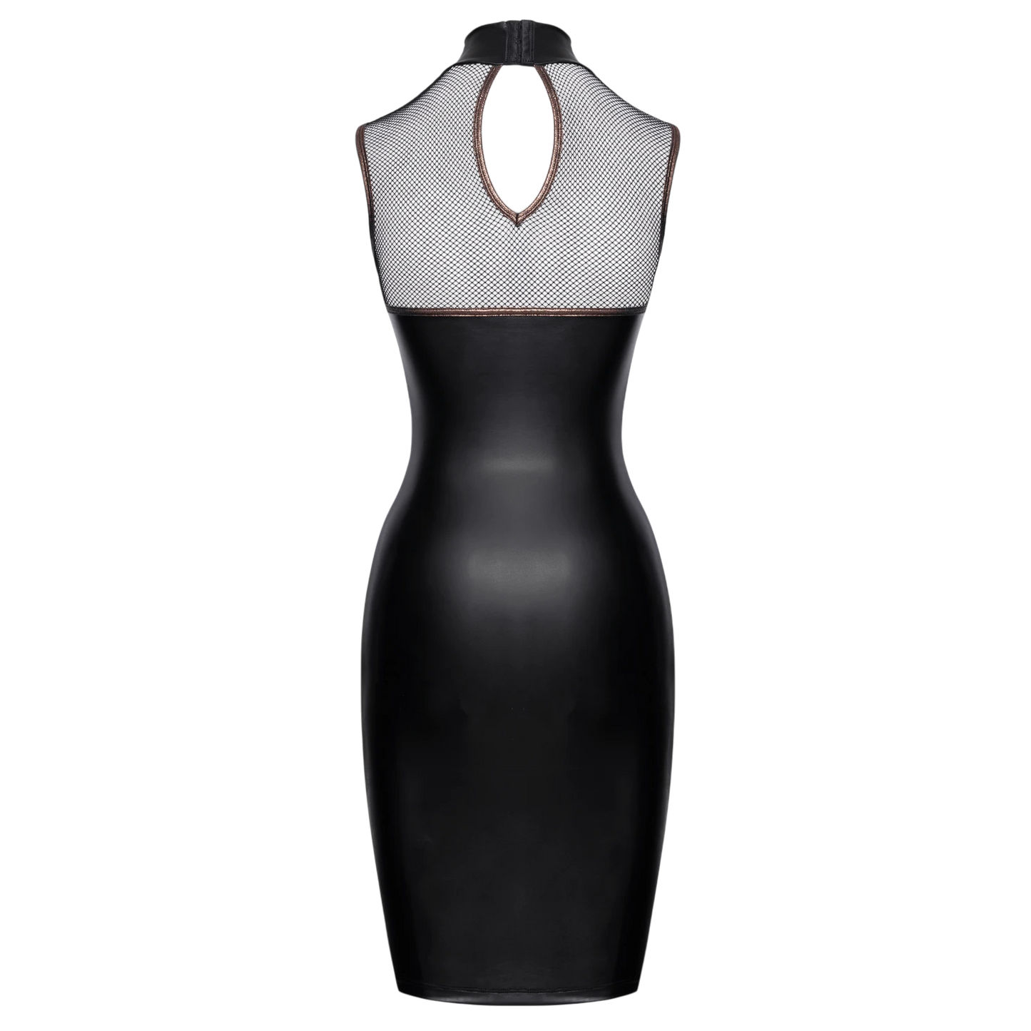 Arrière robe noire mat col montant avec découpe dos ovale et empiècement résille - Oh My God'Z