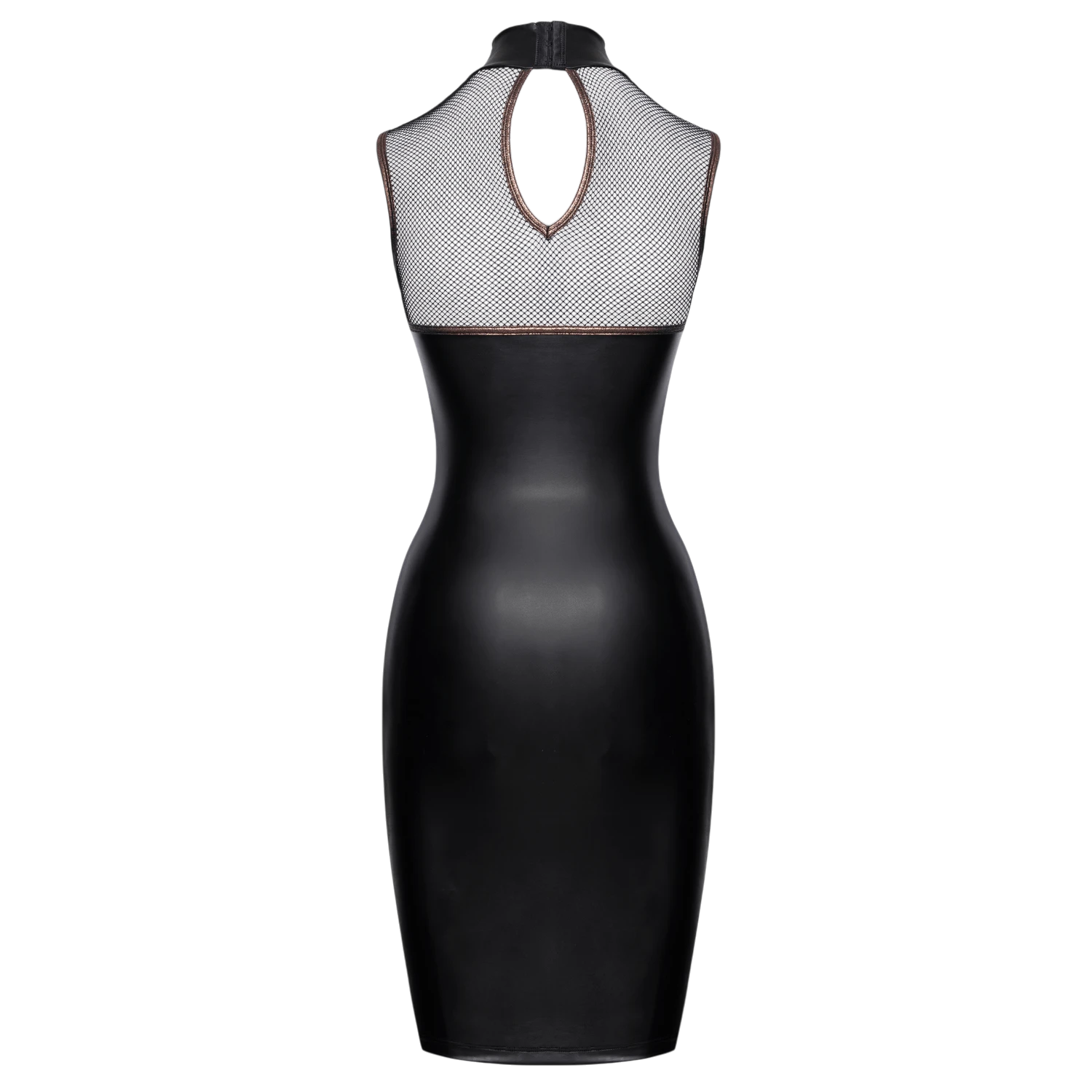 Arrière robe noire mat col montant avec découpe dos ovale et empiècement résille - Oh My God'Z