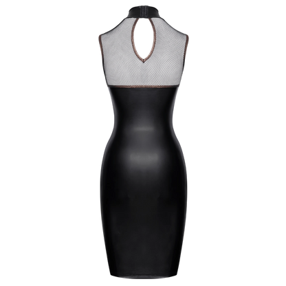 Arrière robe noire mat col montant avec découpe dos ovale et empiècement résille - Oh My God'Z