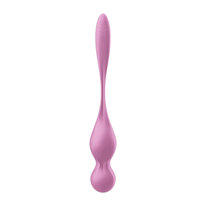 Boule de geisha Satisfyer Love Birds 1 rose en silicone, vue arriere avec marquages et boutons - Oh My God'Z