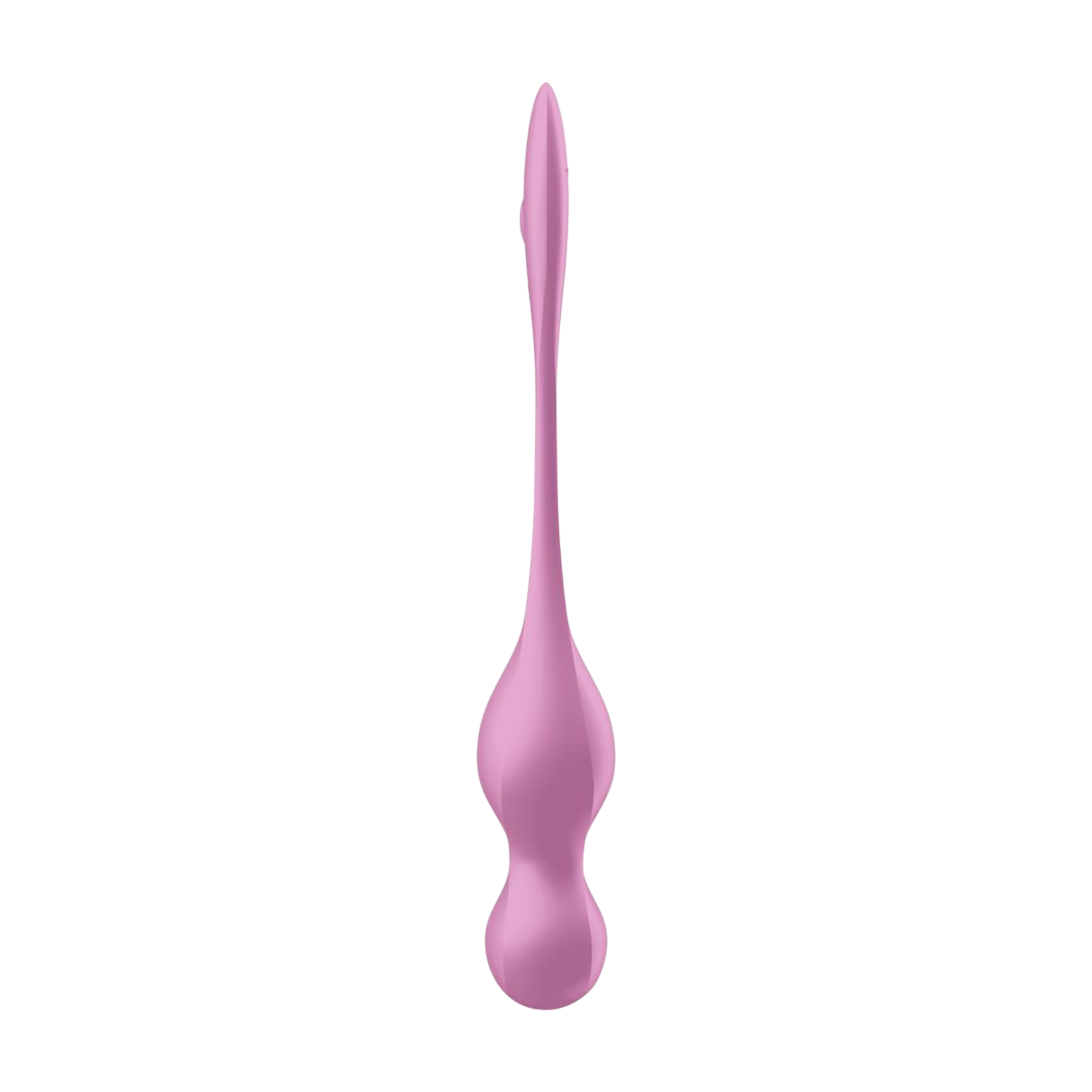 Boule de geisha vibrante Satisfyer Love Birds 1 rose en silicone, vue de face avec tige de retrait - Oh My God'Z