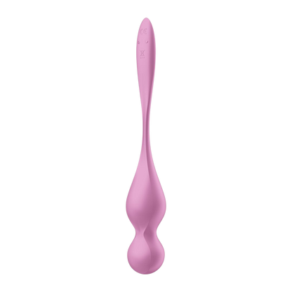 Boule de geisha vibrante Satisfyer Love Birds 1 rose, silicone doux, vue laterale de la tige allongee - Oh My God'Z