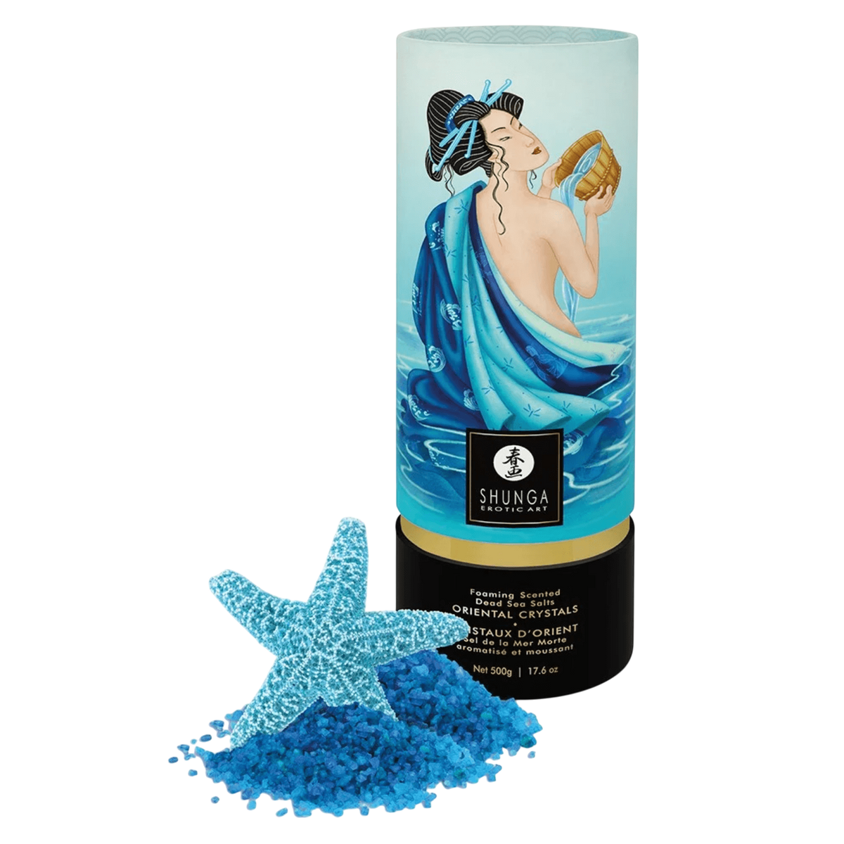 Sel de la mer Morte moussant Ocean de Tentations Shunga, cristaux bleus et etoile de mer, boite 500 g - Oh My God'Z