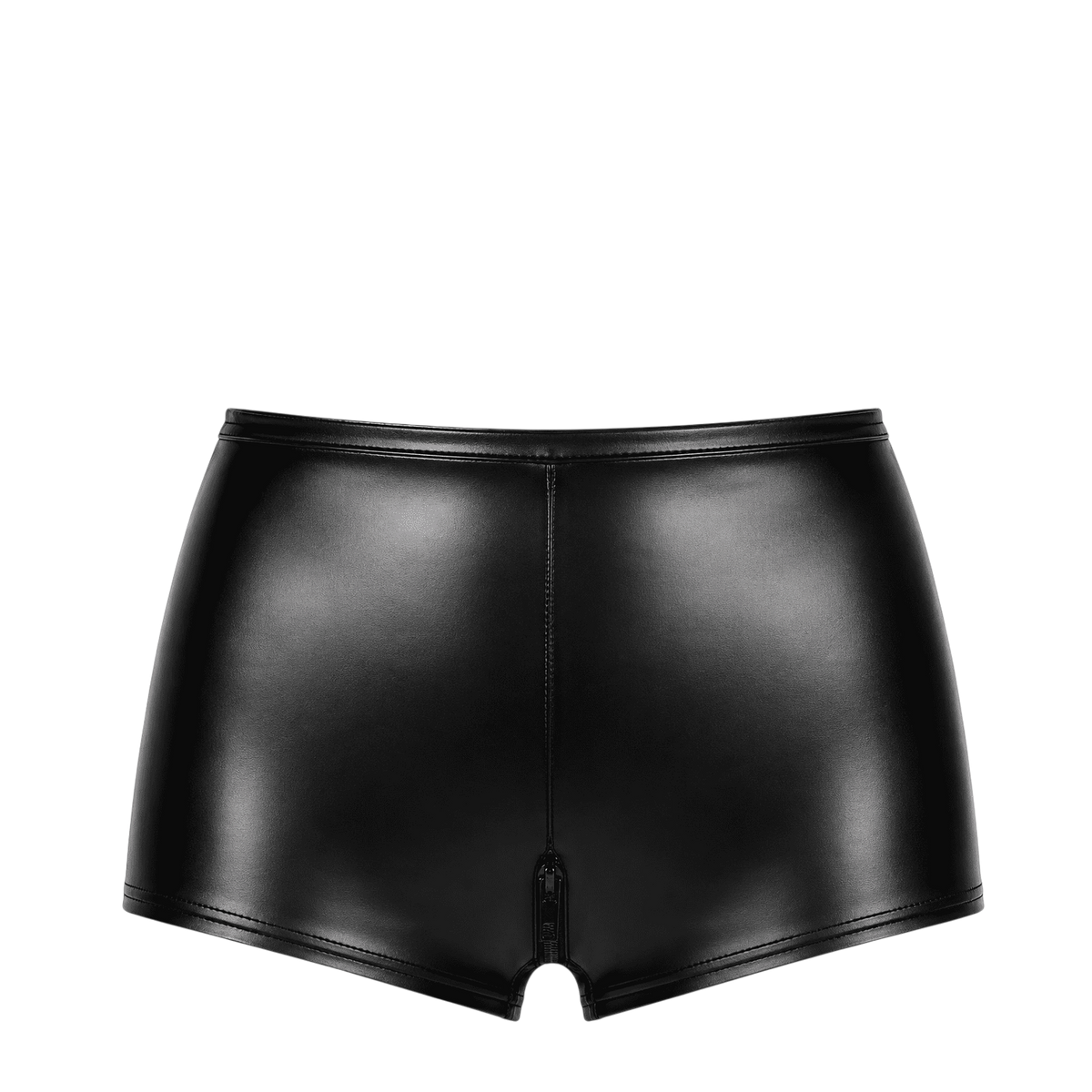 Short noir wetlook pose a plat, devant lisse avec fermeture zip a l'entrejambe et ceinture - Oh My God'Z