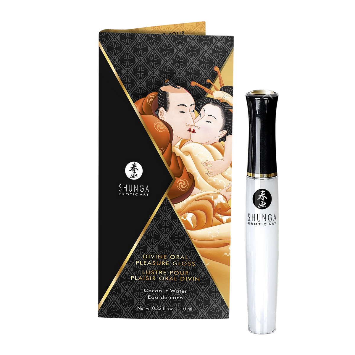 Gloss pour plaisir oral divin Shunga eau de coco 10 ml, applicateur blanc et noir avec son etui - Oh My God'Z