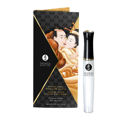 Gloss pour plaisir oral divin Shunga eau de coco 10 ml, applicateur blanc et noir avec son etui - Oh My God'Z