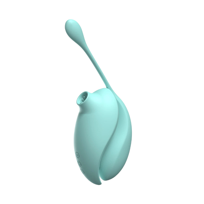 Stimulateur clitoridien turquoise par aspiration avec oeuf vibrant telecommande en silicone - Oh My God'Z