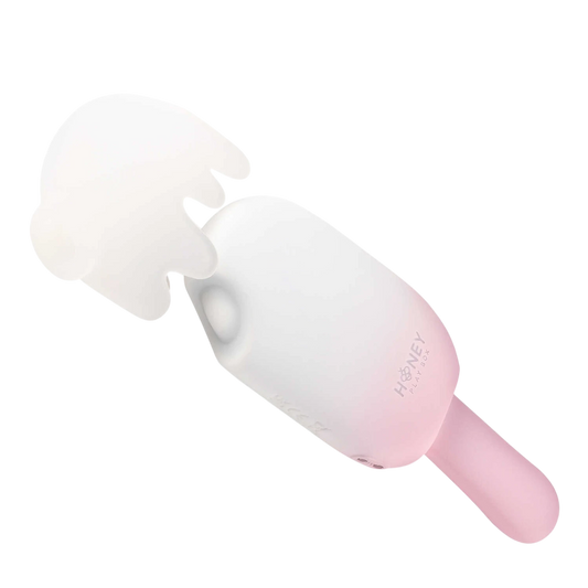 Vibromasseur clitoridien Bite Me rose et blanc, design popsicle avec embout double stimulation - Oh My God'Z