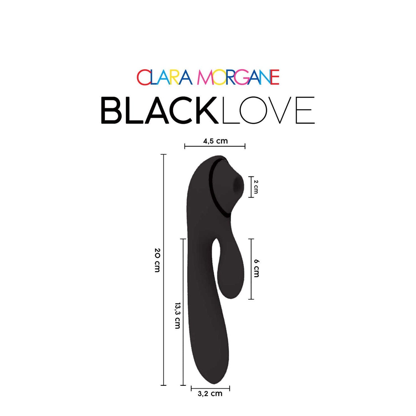 Schema dimensions Black Love, 20 cm hauteur, 4,5 cm largeur, stimulateur noir silicone - Oh My God'Z