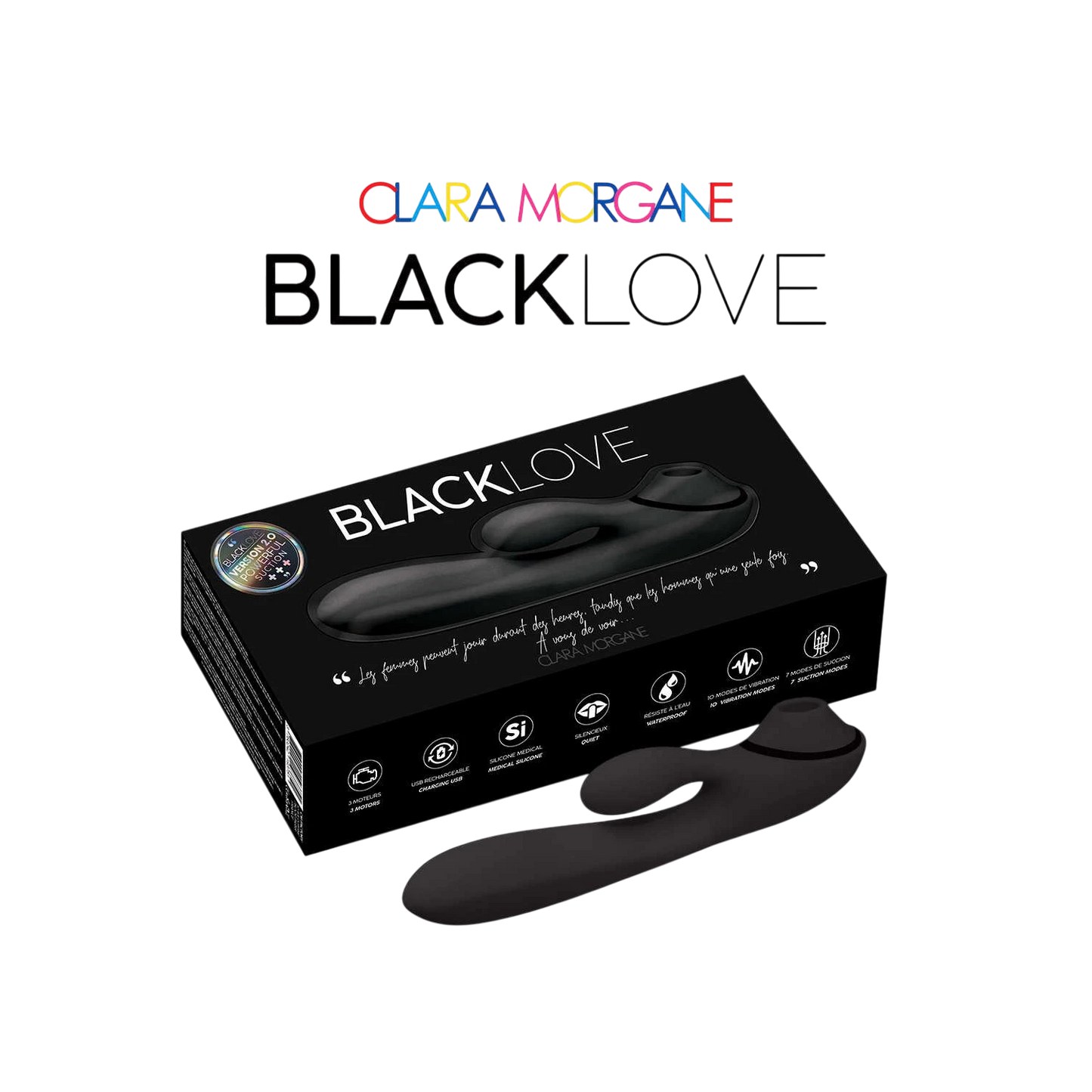 Stimulateur clitoridien Black Love noir avec packaging, vibrations et succion, silicone - Oh My God'Z