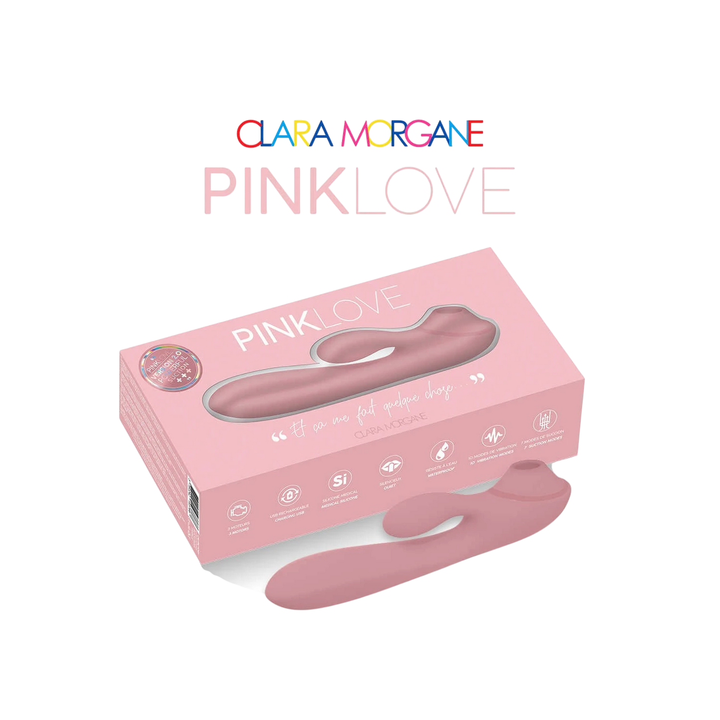 Stimulateur clitoridien Pink Love rose poudré dans son emballage avec fenêtre transparente - Oh My God'Z