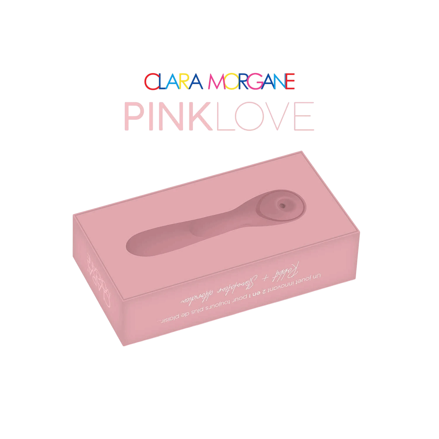 Boîte rose Pink Love vue de dessous avec fenêtre montrant le stimulateur en silicone rose - Oh My God'Z
