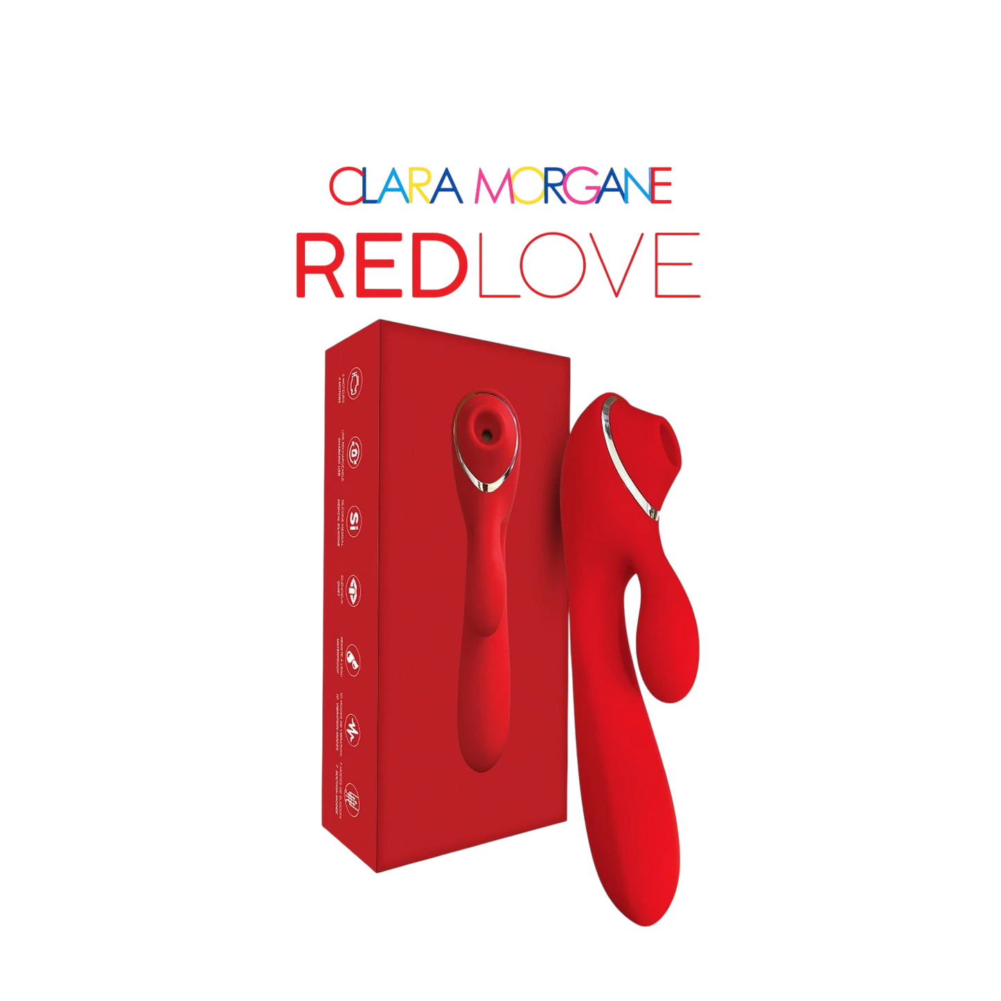 Stimulateur clitoridien Red Love rouge avec packaging, vue ensemble produit et boîte - Oh My God'Z