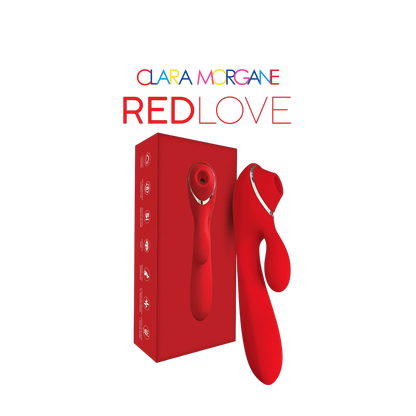 Stimulateur clitoridien Red Love rouge avec packaging, vue ensemble produit et boîte - Oh My God'Z