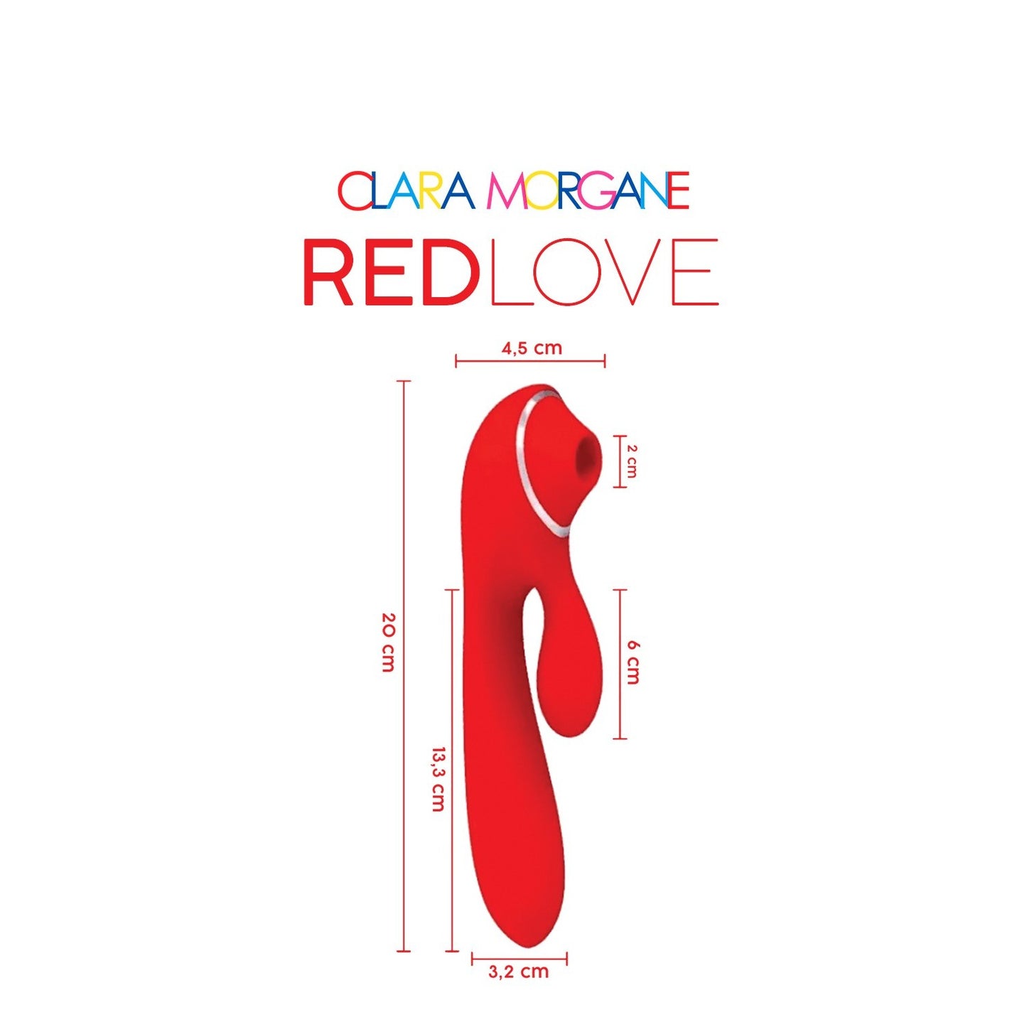 Stimulateur clitoridien Red Love rouge en silicone médical avec dimensions détaillées - Oh My God'Z