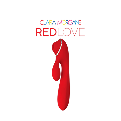 Stimulateur clitoridien Red Love rouge en silicone, vue de profil sur fond blanc - Oh My God'Z
