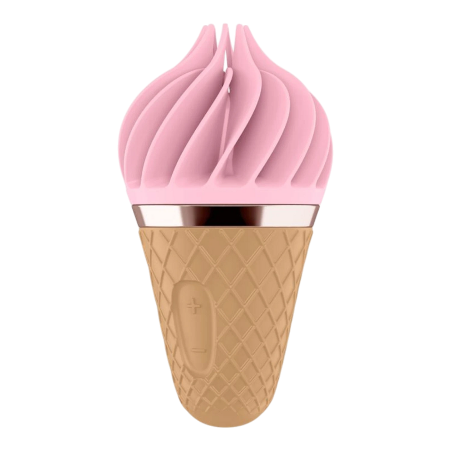 Stimulateur clitoridien Sweet Treat rose et beige en silicone forme cornet de glace texturé Satisfyer - Oh My God'Z