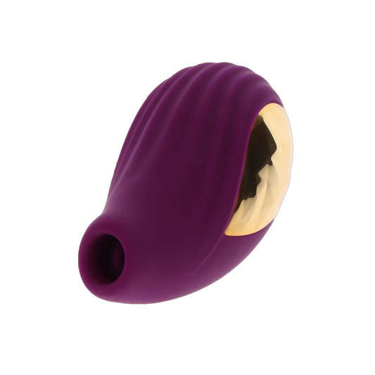 Vue de face du stimulateur Divine Love montrant la surface texturée dorée et le design compact - Oh My God'Z