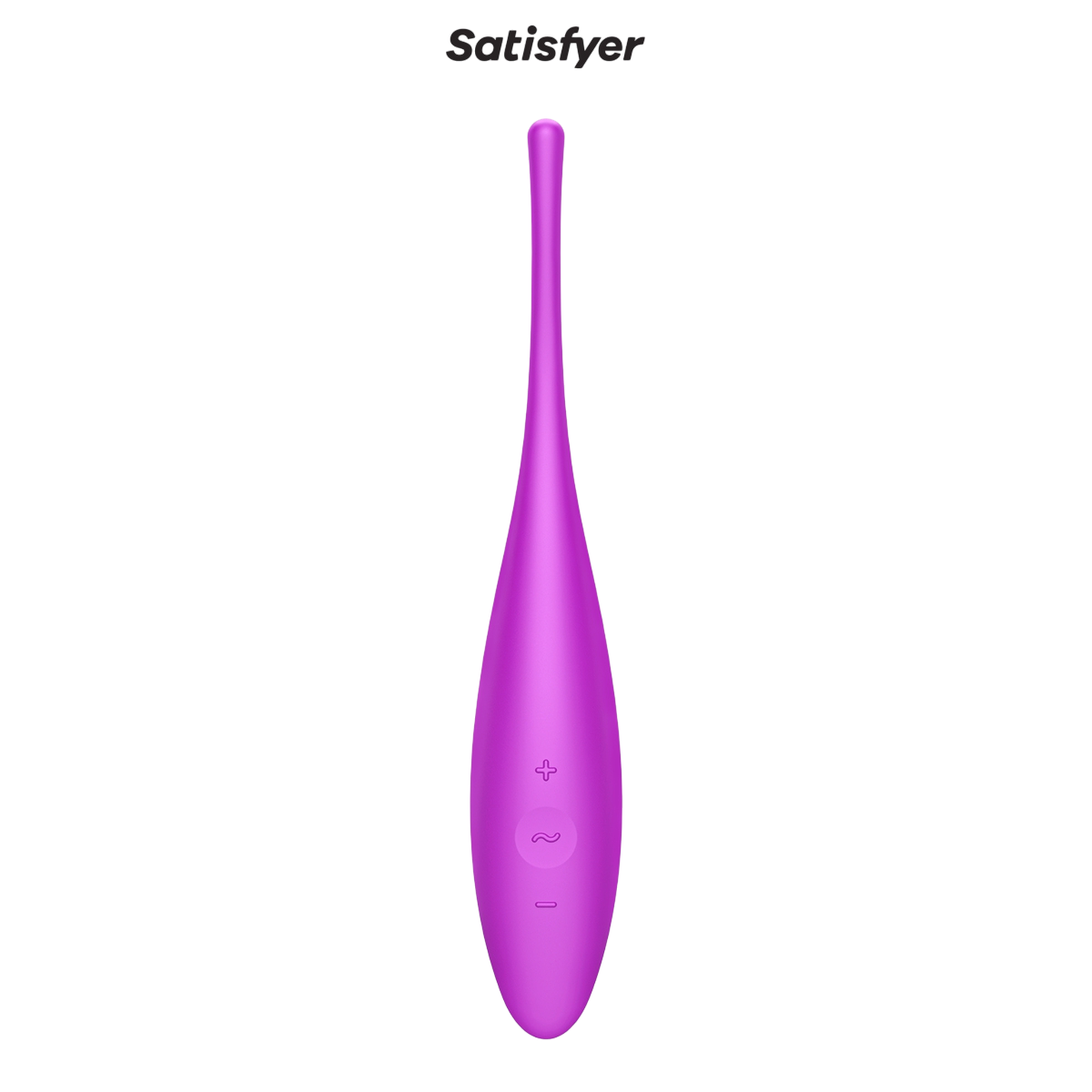 Vibromasseur Twirling Joy Satisfyer violet en silicone doux, boutons plus, moins et vibration visibles - Oh My God'Z