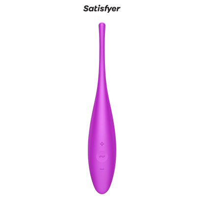 Vibromasseur Twirling Joy Satisfyer violet en silicone doux, boutons plus, moins et vibration visibles - Oh My God'Z