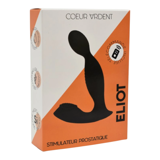 Packaging orange et blanc du stimulateur prostatique Eliot Coeur Ardent avec télécommande - Oh My God'Z
