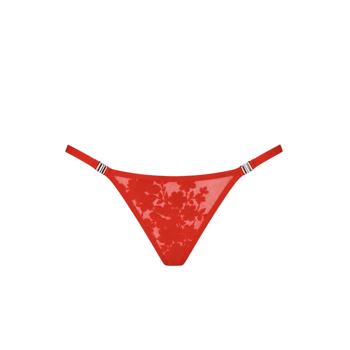String rouge Noir Handmade presente a plat, tulle floque motif floral et agrafes metalliques laterales - Oh My God'Z