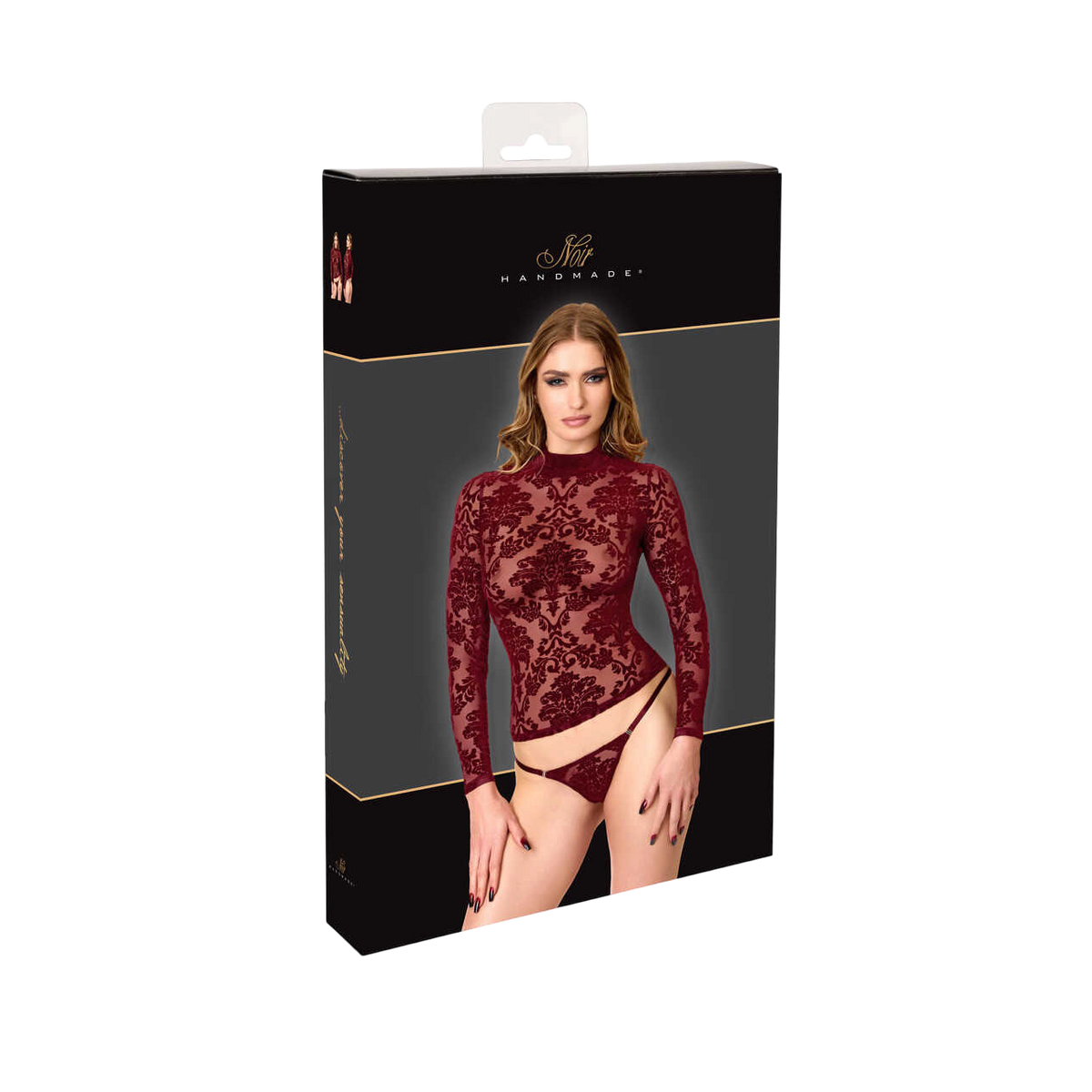 Emballage noir Noir Handmade du top Masquerade bordeaux en tulle floque transparent manches longues - Oh My God'Z