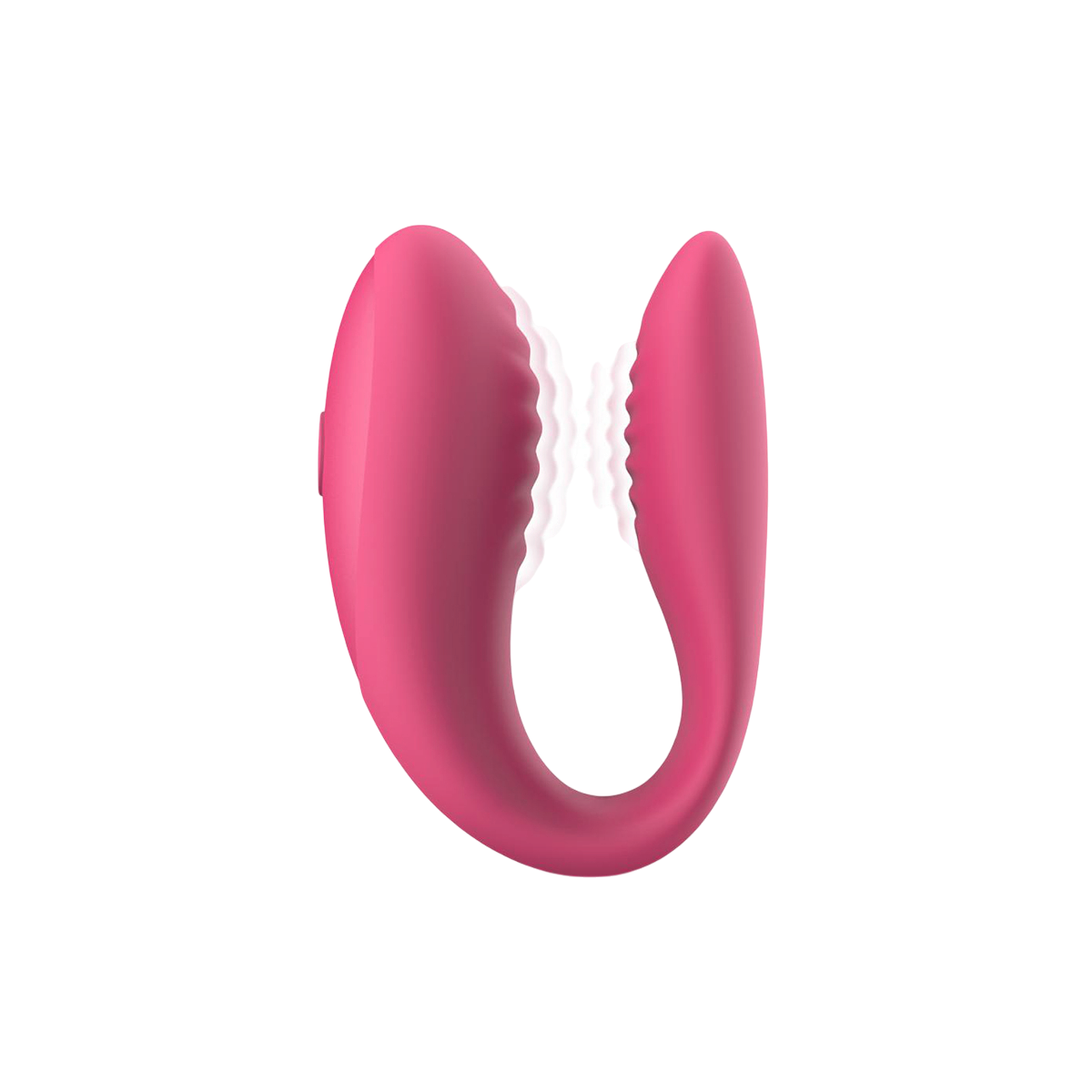 Vibro couples Orion EasyConnect rose vu de face, silicone souple avec zone nervuree et vibrations - Oh My God'Z