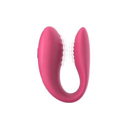 Vibro couples Orion EasyConnect rose vu de face, silicone souple avec zone nervuree et vibrations - Oh My God'Z