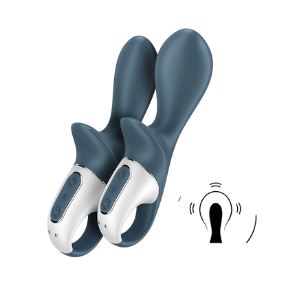 Vibromasseur anal gonflable gris et blanc avec télécommande, design ergonomique en silicone - Oh My God'Z