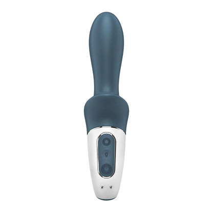 Détail commandes vibromasseur gonflable : boutons contrôle, port charge magnétique USB sur base blanche - Oh My God'Z