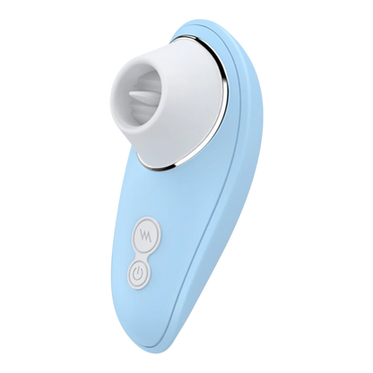 Stimulateur clitoridien bleu ciel avec langue vibrante en silicone blanc, design ergonomique - Oh My God'Z