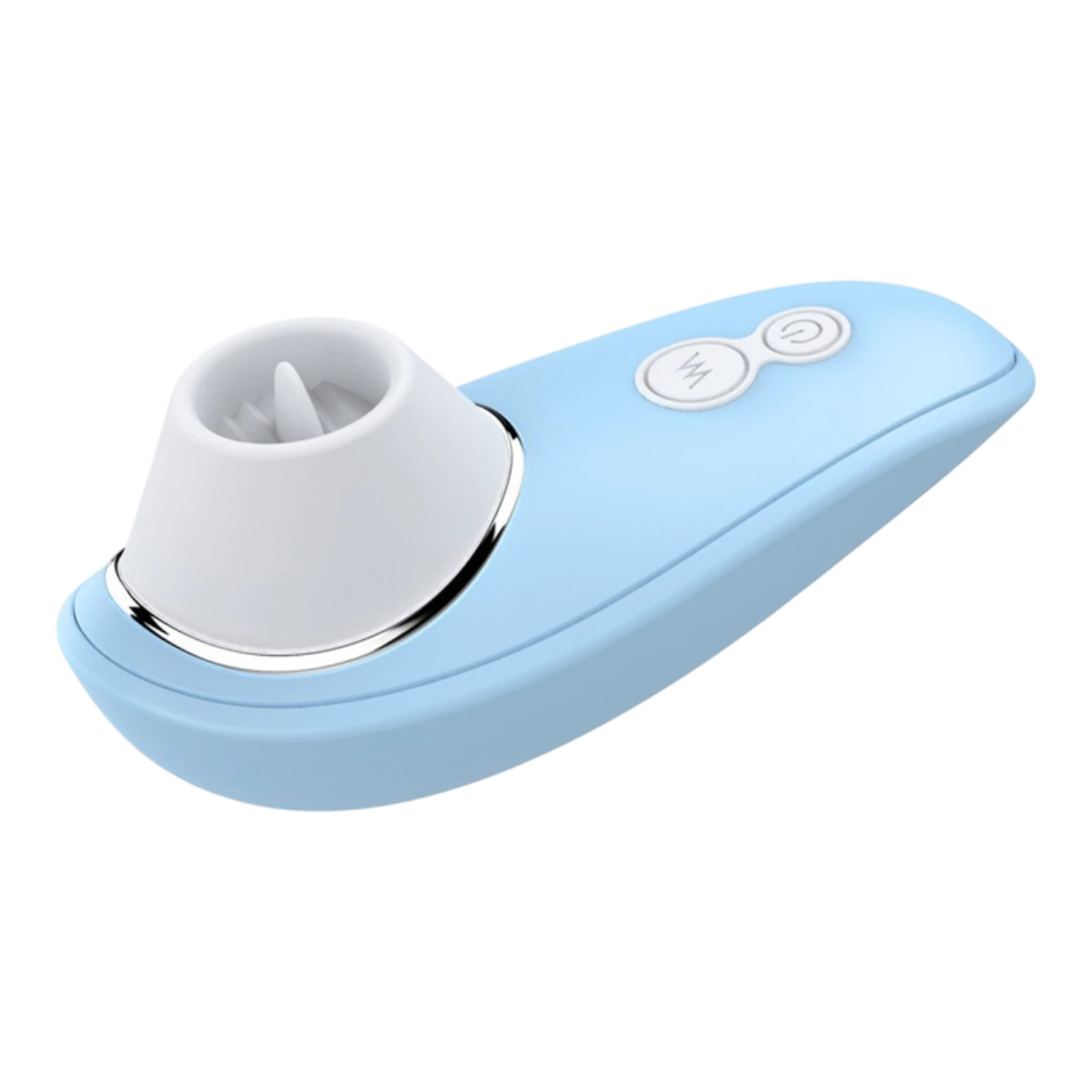 Stimulateur clitoridien bleu en vue de profil montrant la langue vibrante et les commandes - Oh My God'Z