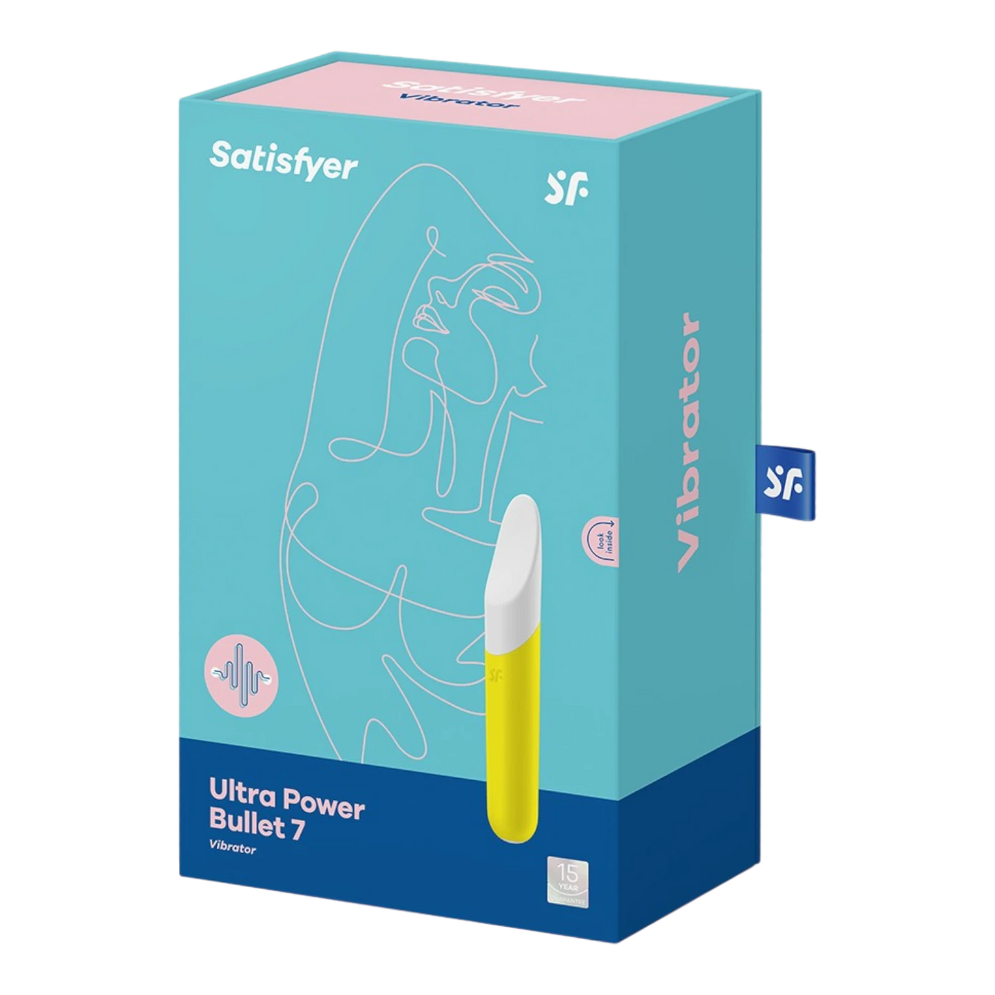 Emballage bleu et rose du vibromasseur Ultra Power Bullet 7 Satisfyer avec produit visible - Oh My God'Z