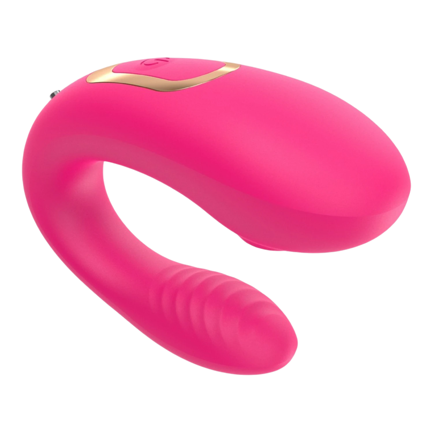 Vibromasseur couple forme U rose en silicone avec télécommande dorée, double moteur - Oh My God'Z