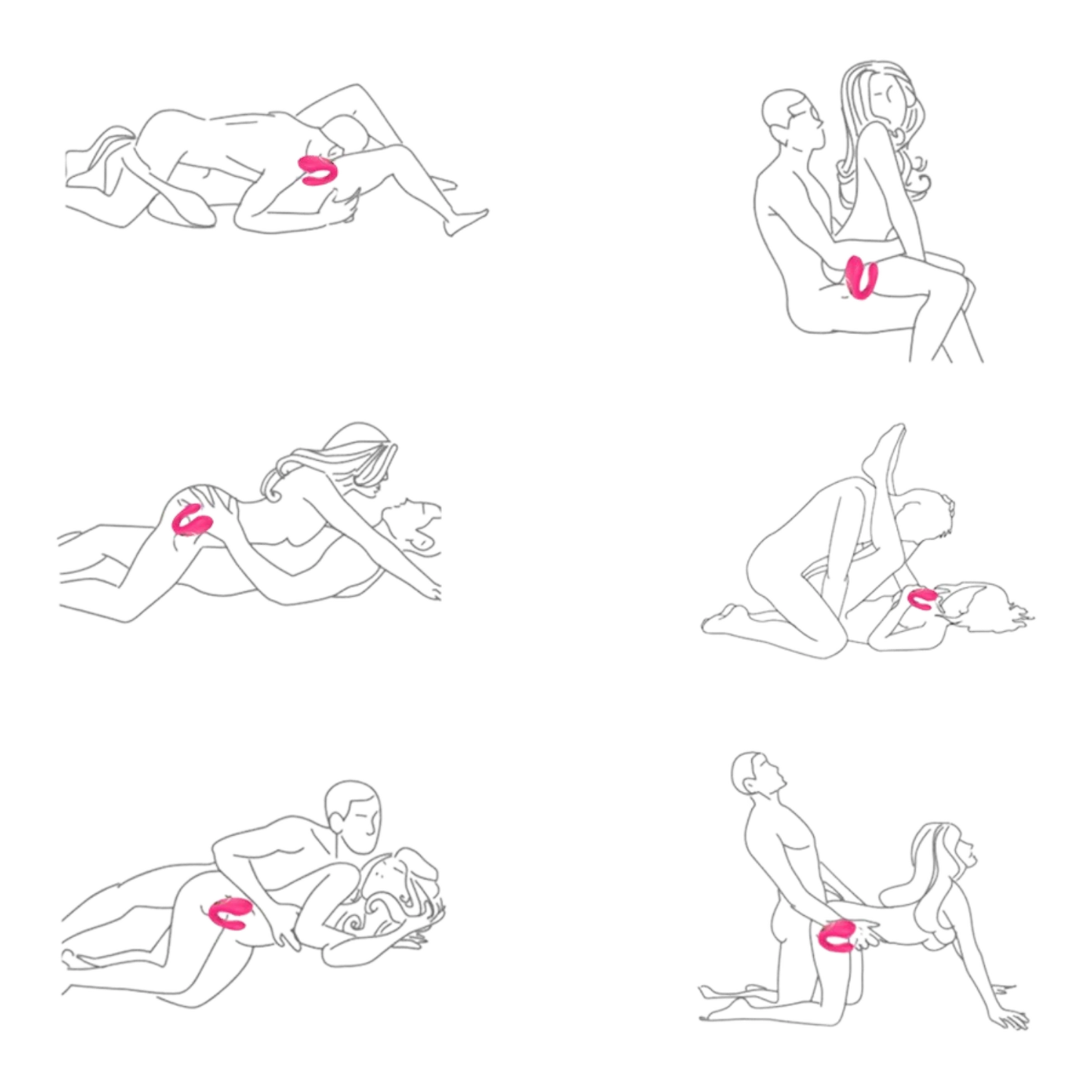 Schéma positions utilisation vibromasseur couple rose double stimulation point G et clitoris - Oh My God'Z