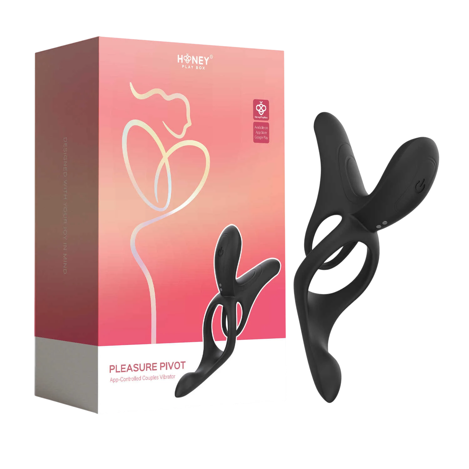 Vibromasseur pour couples Pleasure Pivot noir avec boîte rose, design 4-en-1 avec anneaux et stimulateurs - Oh My God'Z