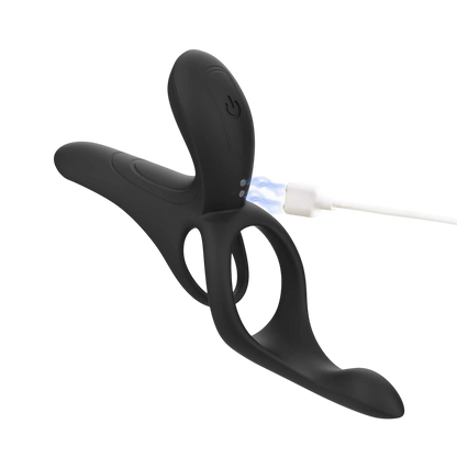 Vibromasseur Pleasure Pivot noir rechargeable par câble USB, port de charge visible sur le stimulateur - Oh My God'Z