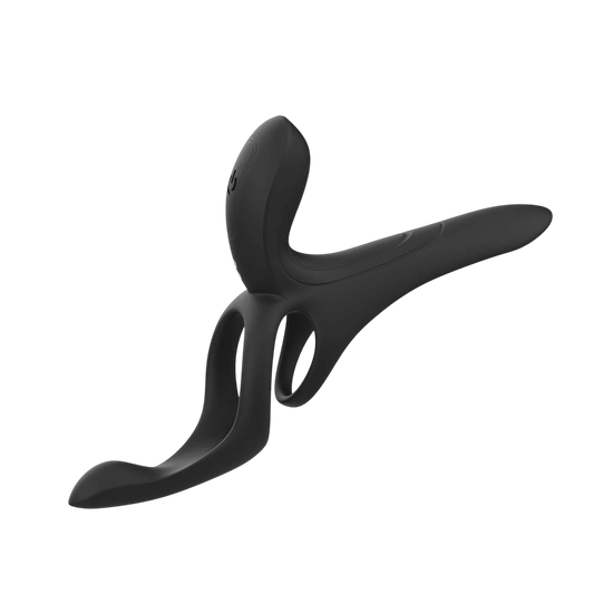 Vibromasseur ergonomique Pleasure Pivot noir en silicone, design 4-en-1 avec double anneau et stimulateurs - Oh My God'Z