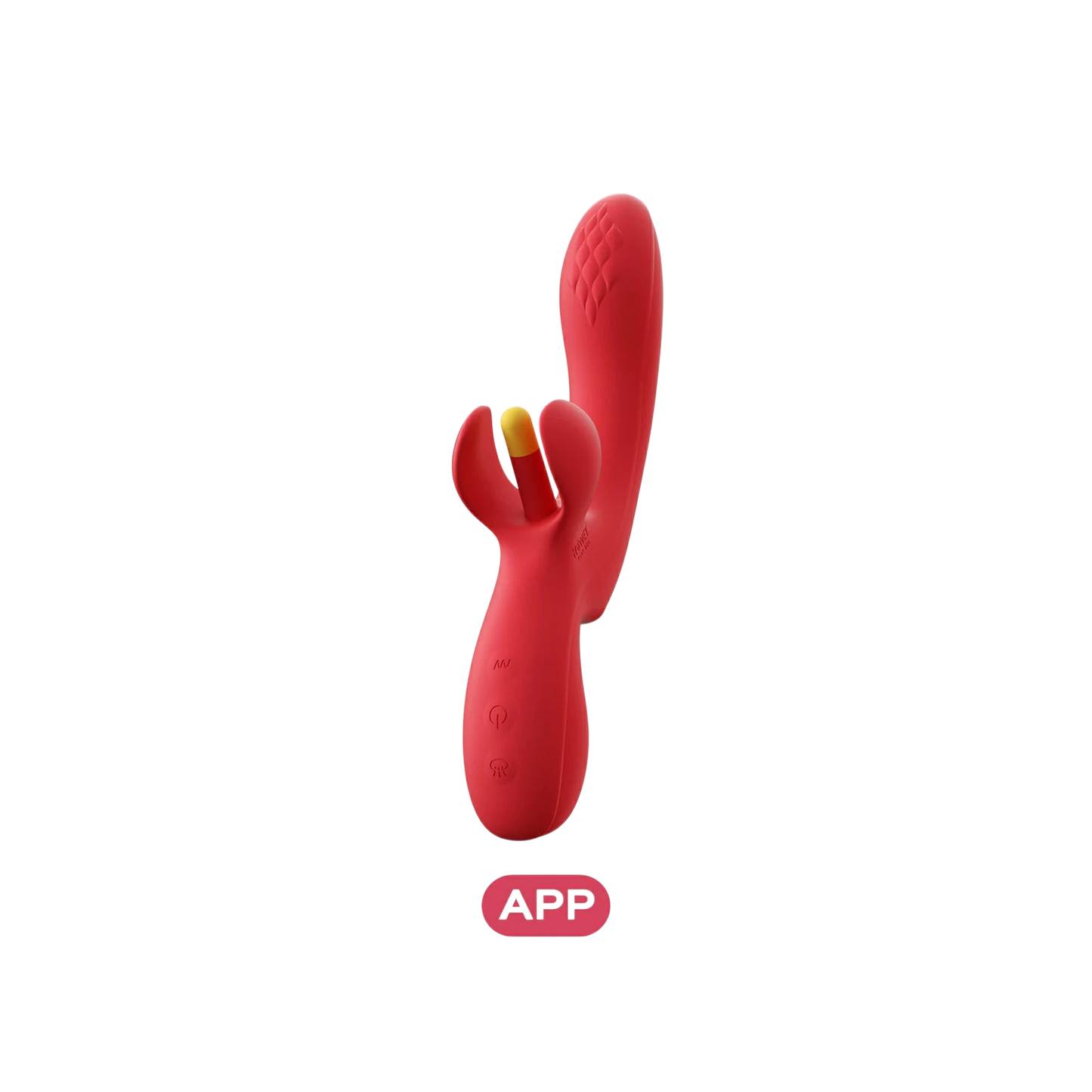 Vibromasseur double stimulation rouge avec doigt oscillant et tige texturée, silicone doux - Oh My God'Z