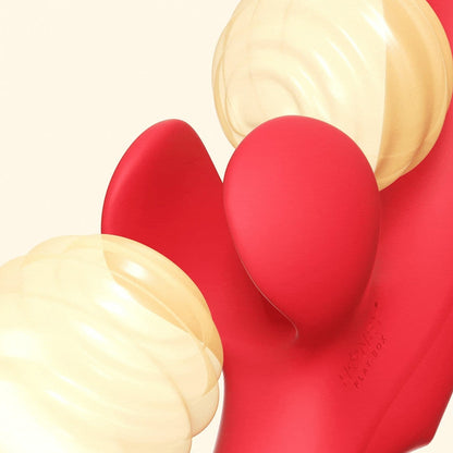 Vibromasseur rouge ergonomique à doigt oscillant avec son étui de rangement beige inclus - Oh My God'Z