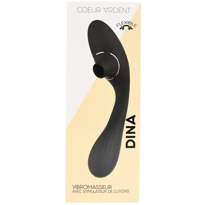 Packaging du stimulateur clitoridien et vibromasseur point G Dina noir de Coeur Ardent, design flexible - Oh My God'Z