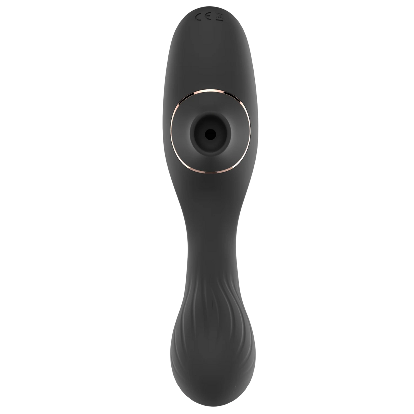 Vue rapprochee de la membrane vibrante clitoridienne du sextoy Dina noir avec anneau rose gold - Oh My God'Z