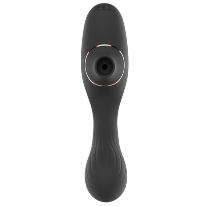 Vue rapprochee de la membrane vibrante clitoridienne du sextoy Dina noir avec anneau rose gold - Oh My God'Z