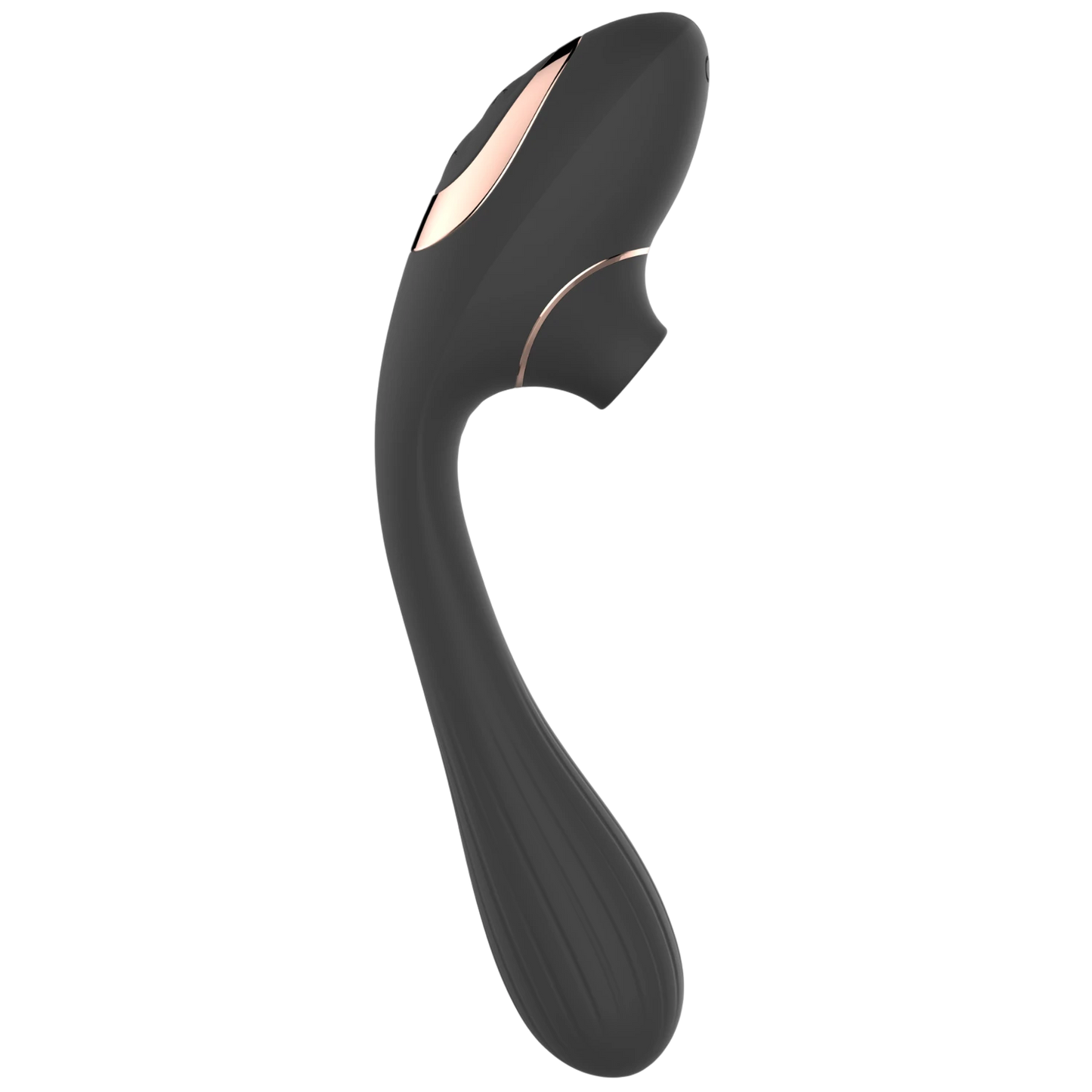 Profil du vibromasseur 2-en-1 Dina noir montrant sa forme ergonomique flexible en silicone premium - Oh My God'Z